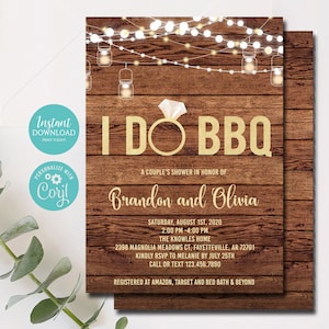 Editable I Do BBQ Invitation, Couples Shower Invitation, Wedding Shower, Rustic I Do BBQ, Bridal Shower, I Do BBQ, Corjl Template 1075