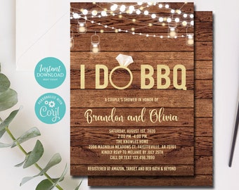 Bearbeitbar I Do BBQ Einladung, Paarpartyeinladung, Hochzeitsparty, Rustikal I Do BBQ, Brautparty, I Do BBQ, Corjl Template 1075