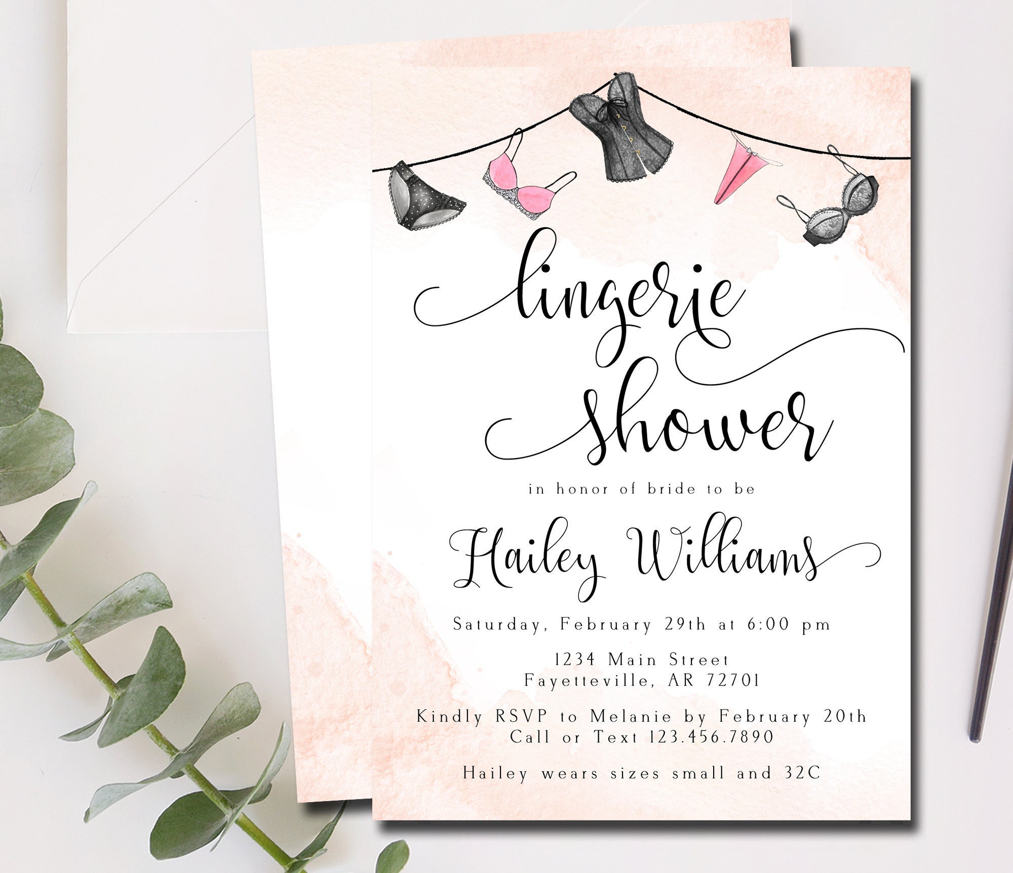 Lingerie Shower Invitations With Sizes