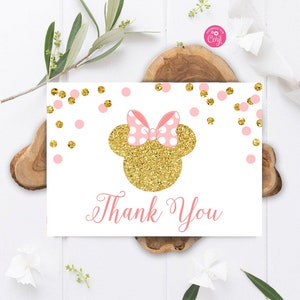 Minnie Mouse Merci cartes Minnie Mouse Merci Notes Merci carte Rose et or Minnie Mouse Taille 5 x 7 Téléchargement instantané Imprimable 1106