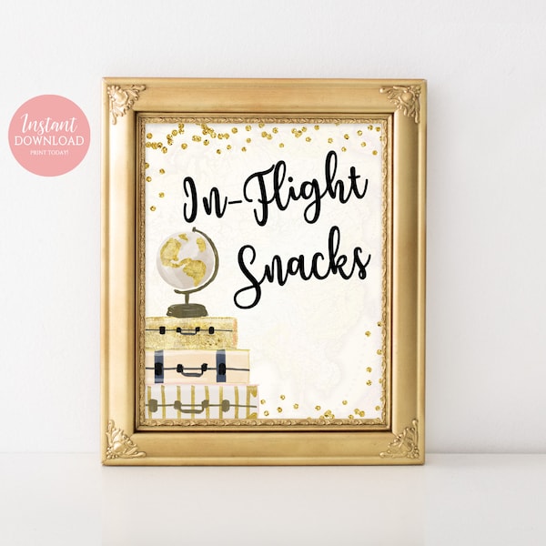 In-Flight Snacks Sign, Bridal Shower Sign, Baby Shower Sign, Travel Theme Bridal Shower, Adventure Size 8x10 Instant Download 1204