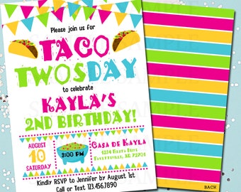 Taco Twosday Birthday Invitation, 2nd Birthday, Fiesta, Taco Invitation, Birthday Invitation, Cactus, Taco Party, Printable 5x7, Girl