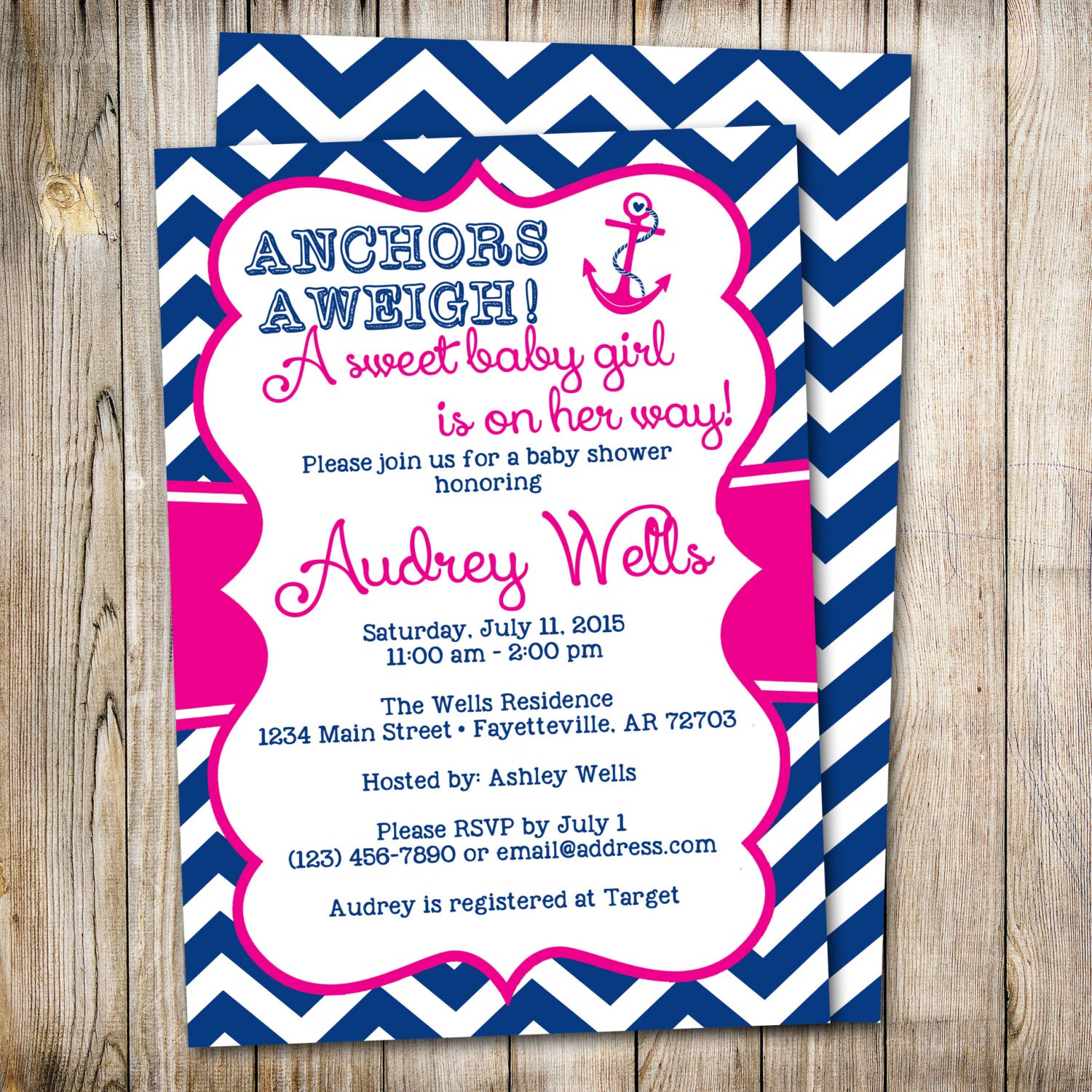 Nautical Baby Shower Invitation Girl Baby Shower Anchors Etsy