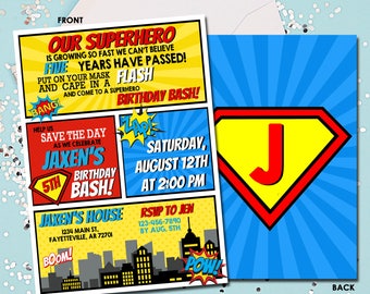 Superhero Invitation, Superhero Birthday Invitation, Boy Birthday, Birthday Invitation, Invitation, Superhero, Superheroes,  Printable 5x7