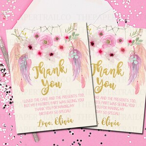 Stammes-Dankeskarten, Dankeskarten, Dankeschöns, Dream Catcher, Pink und Gold, Pink und Lila, Wild, Boho, Floral 5.5x4.25 - 1105