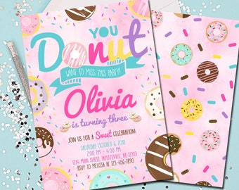 Donut Invitation, Donut Birthday Invitation, Donut Birthday, Donuts, Pink, Donut Party, Brithday, Birthday Invitation, Printable 5x7