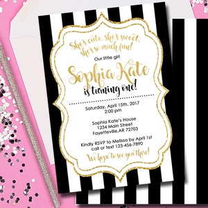 Black and Gold Birthday Invitation Birthday Invitation 1st | Etsy