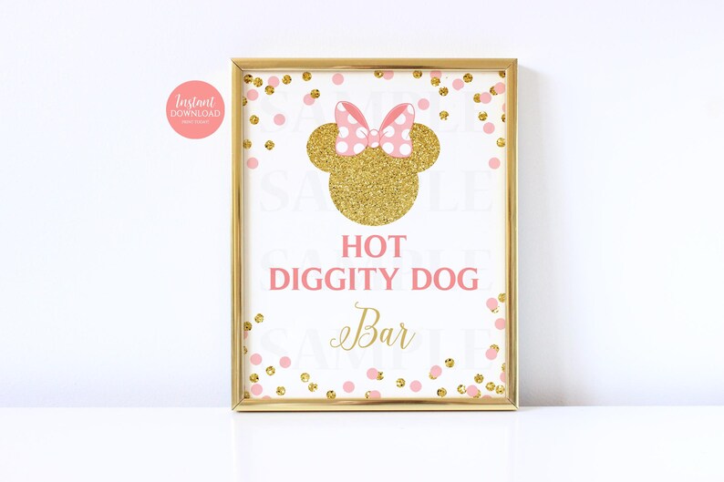 Minnie Mouse Hot Diggity Dog Sign Hot Dog Bar Food Table Etsy