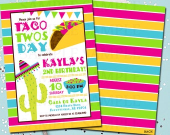 Taco Twosday Birthday Invitation, 2nd Birthday, Fiesta, Taco Invitation, Birthday Invitation, Cactus, Taco Party, Printable 5x7, Girl