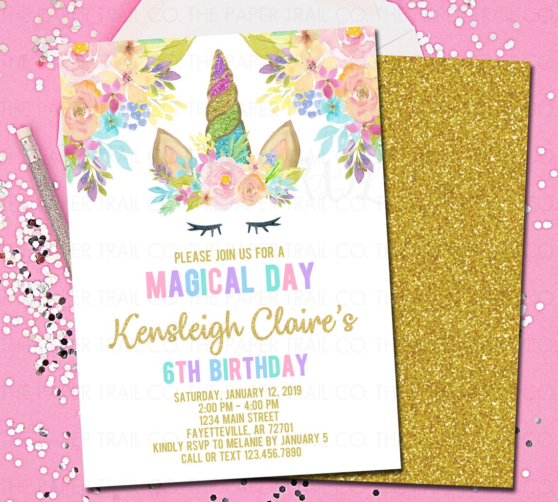 Unicorn Birthday Invitation Unicorn Invitation Rainbow Etsy