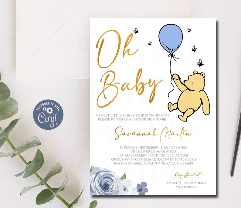 Editable Winnie the Pooh Baby Shower Invitation Winnie the Pooh Oh Boy Baby Shower Invite Oh Baby Classic Pooh Shower