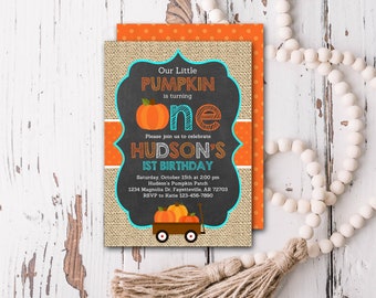 Little Pumpkin Invitation, Pumpkin Invitation, Birthday Invitation, 1st Birthday, Boy Birthday, Fall, Pumpkin, Boy Pumpkin Birthday - 1402