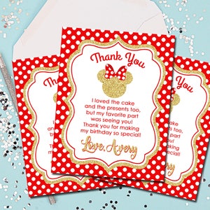 Minnie Mouse Dankeskarten, Minnie Maus, Dankeschön, Rot und Gold, Rot und Gold Dankeschön, Printable