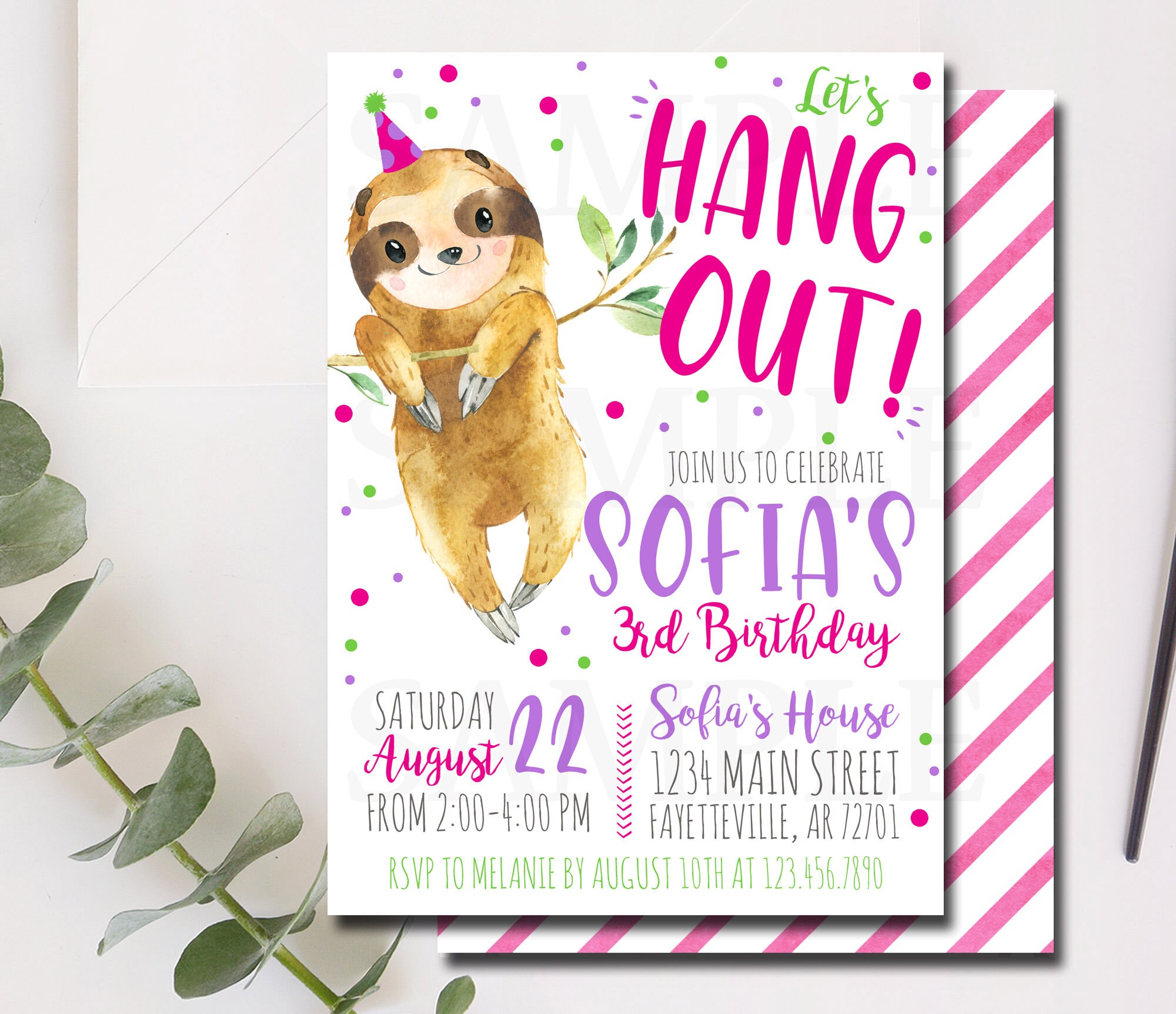 Sloth Birthday Invitation Sloth Birthday Girl Invitation | Etsy