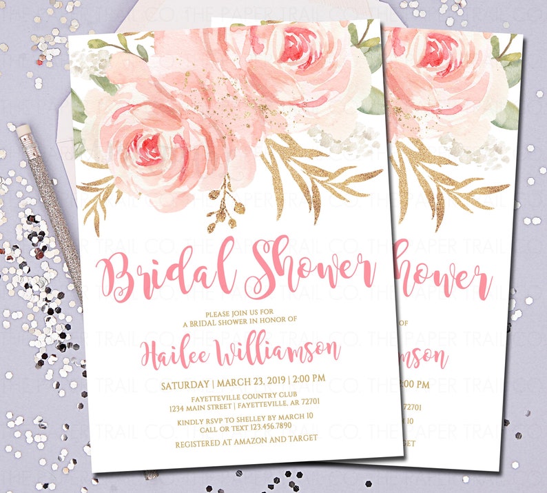 Blush Bridal Shower Invitation Blush and Gold Bridal Shower Etsy