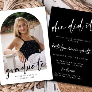 Modern Graduation Announcement | Black and White Graduation Invitation | Minimalist Announcements | Photo Announcement | High School | 6932