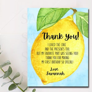 Nota de agradecimento de limonada, cartão de agradecimento de aniversário, nota de agradecimento de limão, limões, limonada, azul e amarelo tamanho 5,5x4,25 - 1072