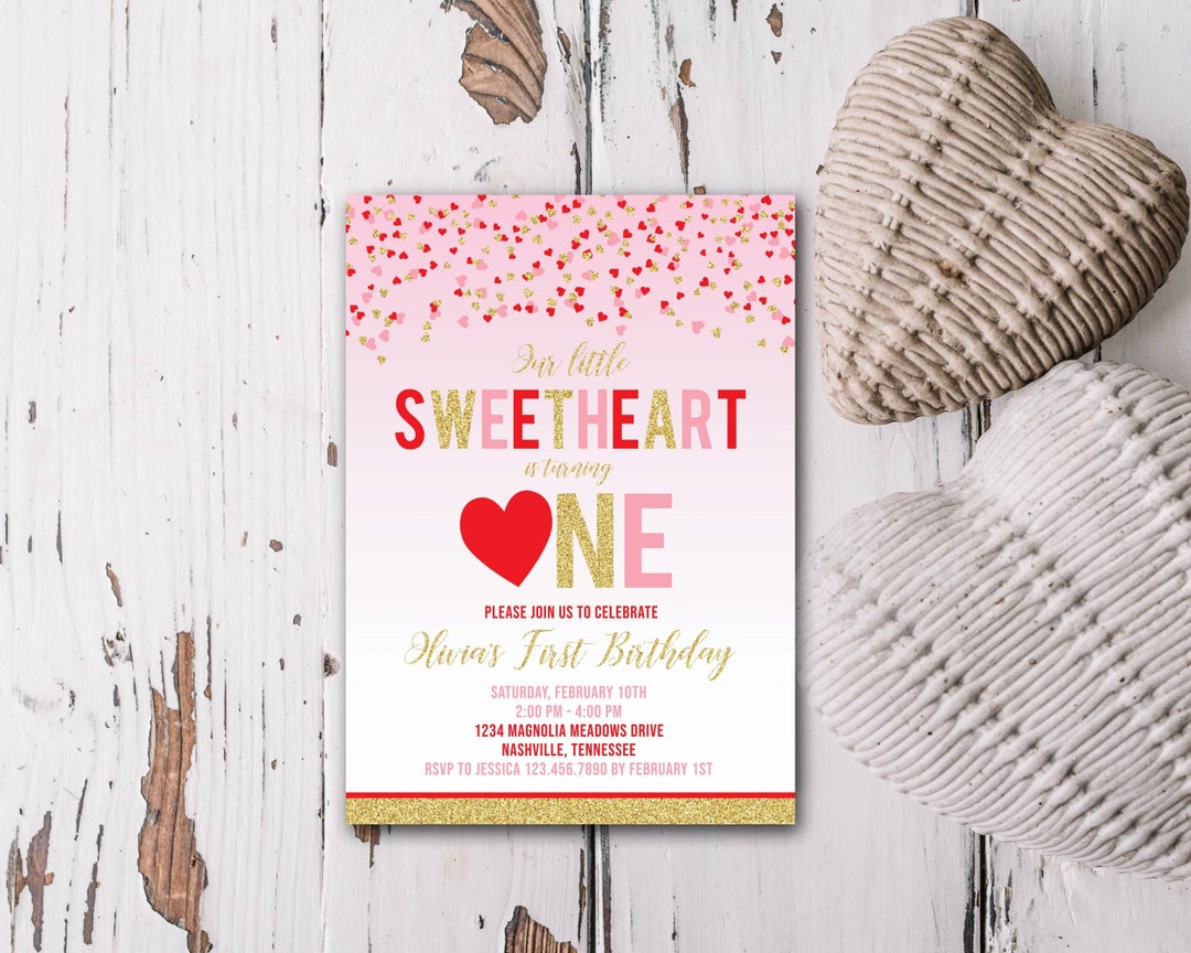 Editable Valentine Birthday Invitation Sweetheart Birthday Invitation ...