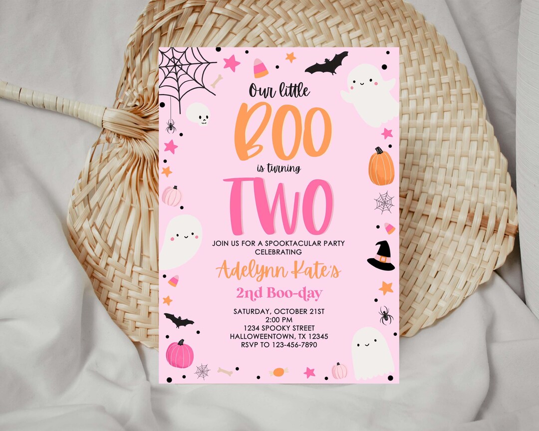 Editable Halloween 2nd Birthday Invitation Little Boo is Turning Two ...
