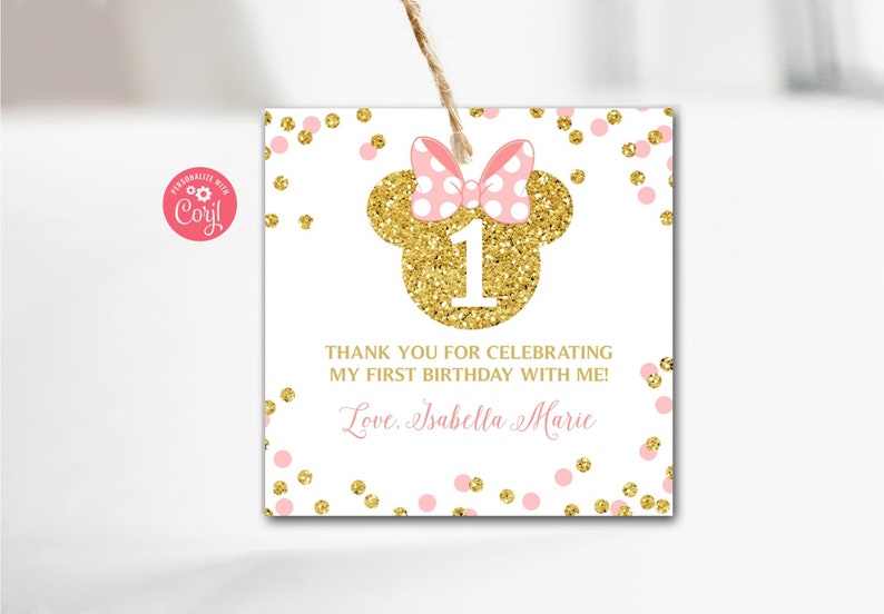 Editable Minnie Mouse Favor Tags Minnie Mouse Pink and Gold | Etsy