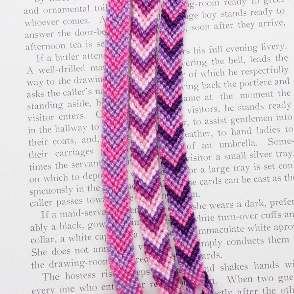 Pink and Purple Bracelets,Friendship Bracelets,Friendship Bracelet for 3,Chevron Bracelets,Bracelet Set for 3,String Bracelet,Woven Anklets