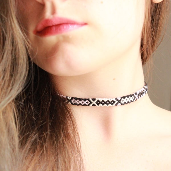 Black Choker Necklace, Grunge Choker, Grunge Necklace, Macrame Choker, Woven Choker, Knotted Necklace, Tribal Choker, Friendship Necklace