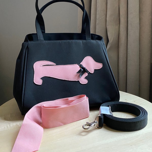 Dog Purse/Pink/Black/Dauchsund/Dog Lover Purse/Collector Purse