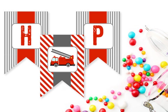 Fireman Party Printable Birthday Banner - Fireman Birthday Party Pennant Banner - Instant Download Il_570xn