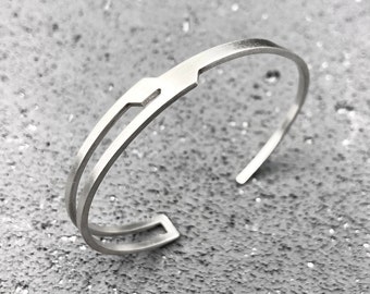 Edgy solid sterling silver cuff bracelet, abstract nature inspired geometric jewelry, contemporary design, unique gift for women