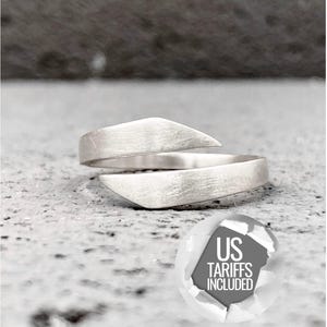 Matte Sterling Silver Adjustable Open Ring, Handmade Minimalist Wrap ring