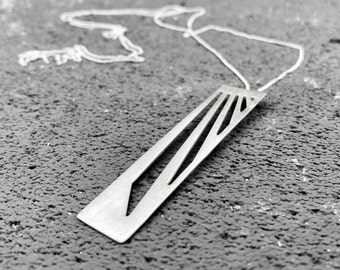 Long sterling silver necklace, long layered necklace, silver geometric statement necklace for women, nature inspired necklace, edgy necklace