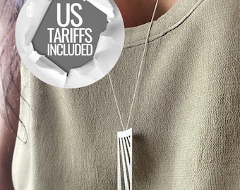 Collar largo de plata esterlina, collar largo en capas, collar de plata con diseño geométrico para mujer, collar inspirado en la naturaleza, collar vanguardista