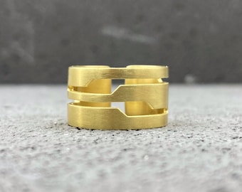 Edgy matte gold ring, gold plated sterling silver cuff ring with modernist design, nature inspired jewelry, unique modern gift for women