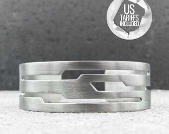 Wide 925 sterling silver cuff bracelet with matte finish, edgy lightning bolt jewelry, abstract nature inspired design, gift for women