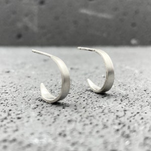 Mini 925 sterling silver hoop earrings, handmade minimalist half hoops with matte finish, elegant design jewelry, unique cute gift for women