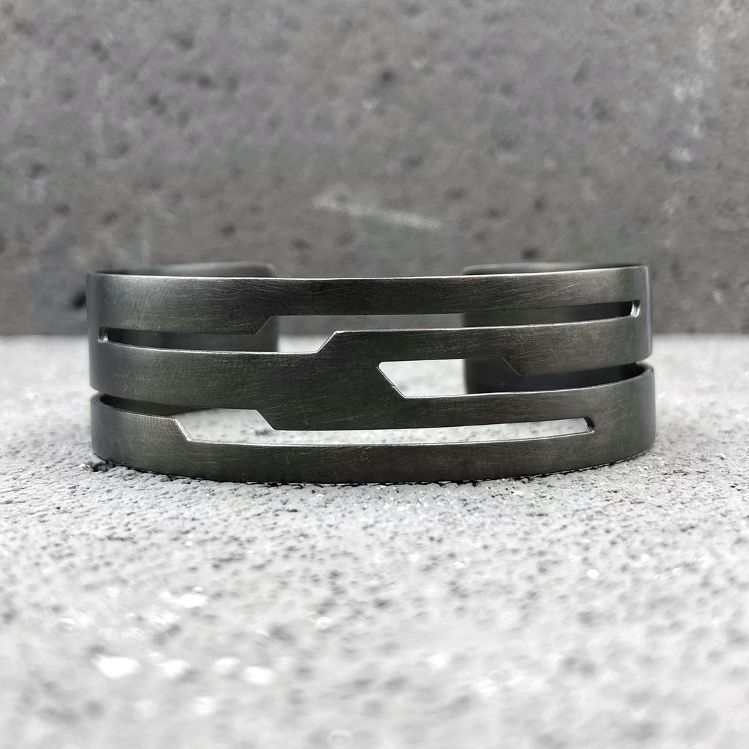 Wide Black Sterling Silver Cuff Bracelet Plated With Rhodium Etsy