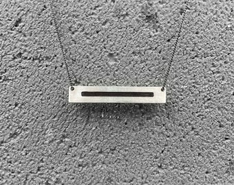 Short oxidized sterling silver bar necklace, black and silver layered necklace,minimalist rectangle pendant, gift for women