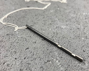 Long drop vertical bar necklace, edgy 925 sterling silver layered necklace plated with black rhodium, unique jewelry, gift for women and men