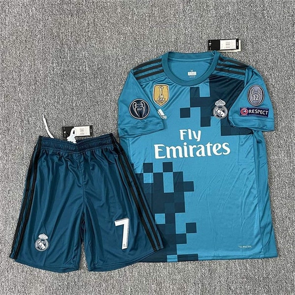 Real Madrid 2017-2018 Cristiano Ronaldo No. 7 Blue Full Kit - Champions League Jersey & Shorts, Short/Long Sleeve Football Uniform