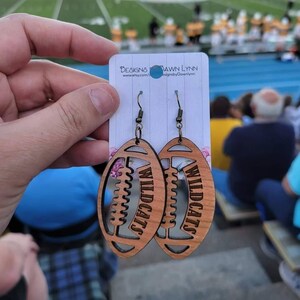 Personalized team earrings Football Earrings, Wooden Earrings, Lightweight Earring, Teardrop earrings, Sport earrings, Team Earrings