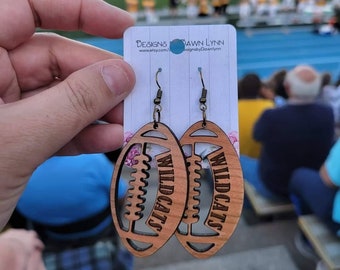 Personalized team earrings Football Earrings, Wooden Earrings, Lightweight Earring, Teardrop earrings, Sport earrings, Team Earrings