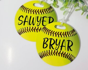 Softball Bag Tag, Personalized Sports Bag Tag,  Team tags, Tags, Kids Tags, Backpack Tags