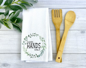 Clean hands Kitchen Towels, Waffle Weave Microfiber, Farm house, Housewarming Gift, Tea towel, Kids Bathroom, Clean Freak, Wash your hands