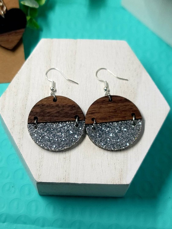 Wood and acrylic earrings discount