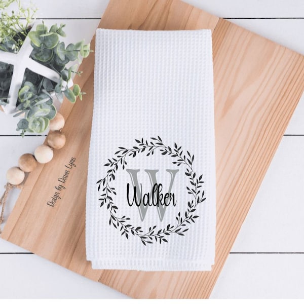 Personalized Kitchen Towel, monogram, Last name,Waffle Weave Microfiber, bridal Gift Farmhousehome ,Housewarming Gift, Wedding Gift,initial