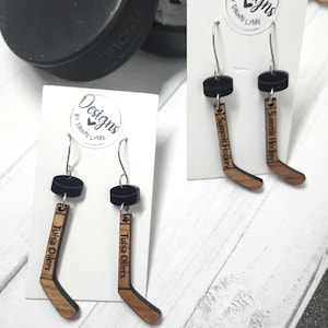 Hockey wood earrings,Hockey Gift. Goalie earrings, Hockey Earrings, Personalized gift. Personalized hockey earrings. Hockey puck, Goalie.