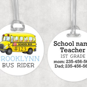 Kids Bus Tag -Personalized School Bus Bag Tag -kindergarten- school - back-to-school- Bus rider- Name tag-emergency tag-Allergy Tag- safety