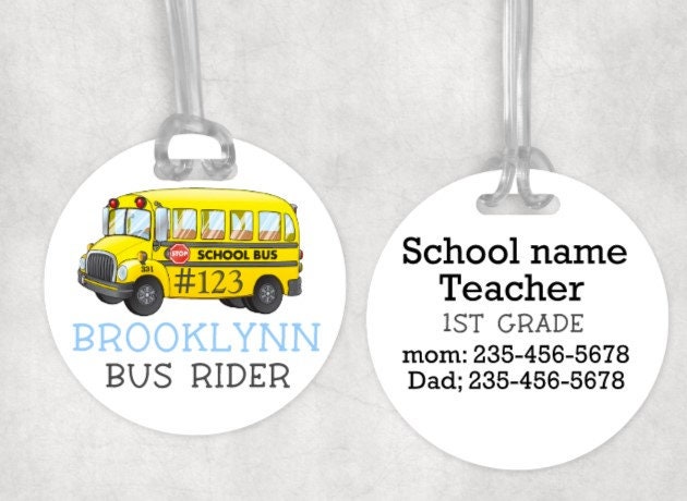 Kids Bus Tag - Car Rider- Personalized School Bus Bag Tag ...