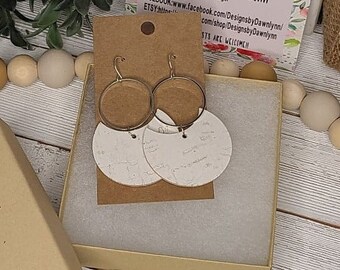 Genuine Leather, Cork and silver hoop Disc Earrings, Cork Earrings, Real Leather Earrings,  Leather Earrings, Trendy, dangly earrings
