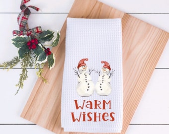 Warm wishes Kitchen Towel, Holiday gift,Waffle Weave Microfiber Tea Towel, Christmas  Kitchen Towel, Holiday, snowman